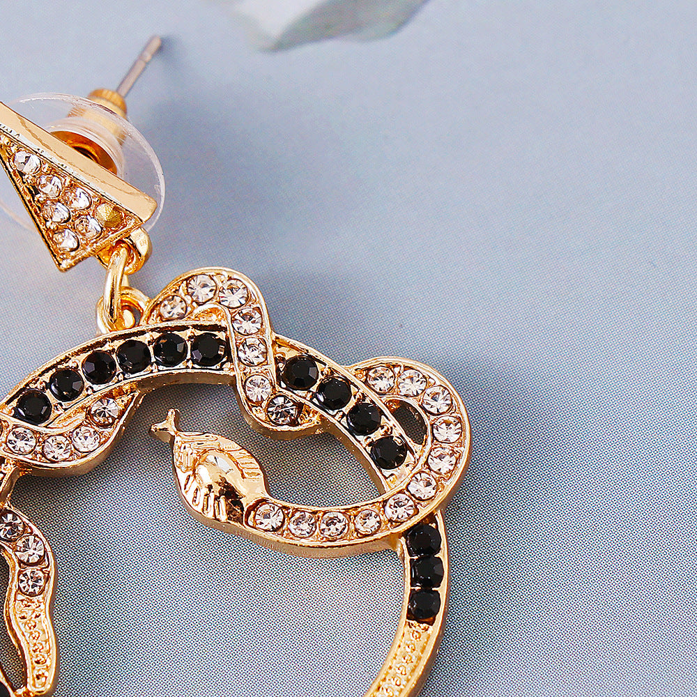 Retro Coiled Snake Alloy Diamond Earrings