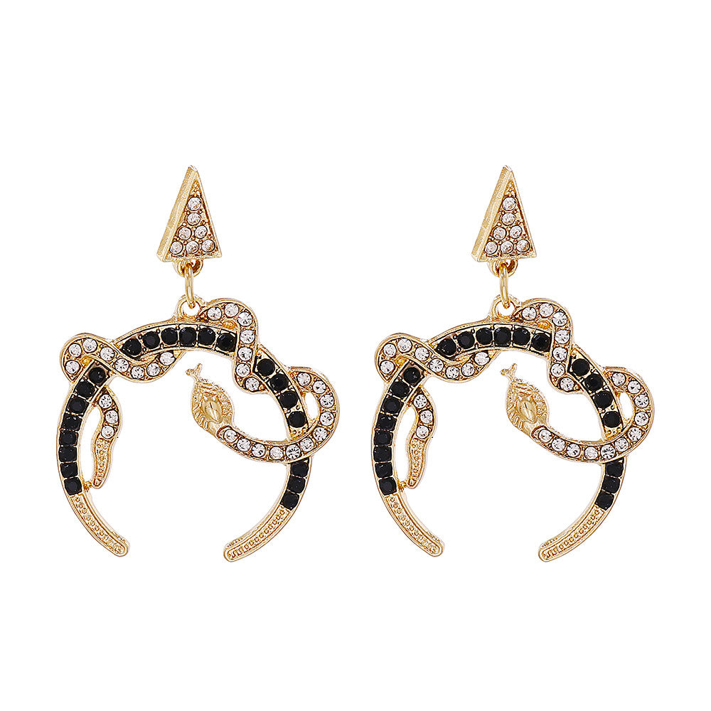 Retro Coiled Snake Alloy Diamond Earrings