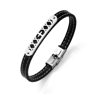 Vintage Leather Stainless Steel Cross Bracelet for Men