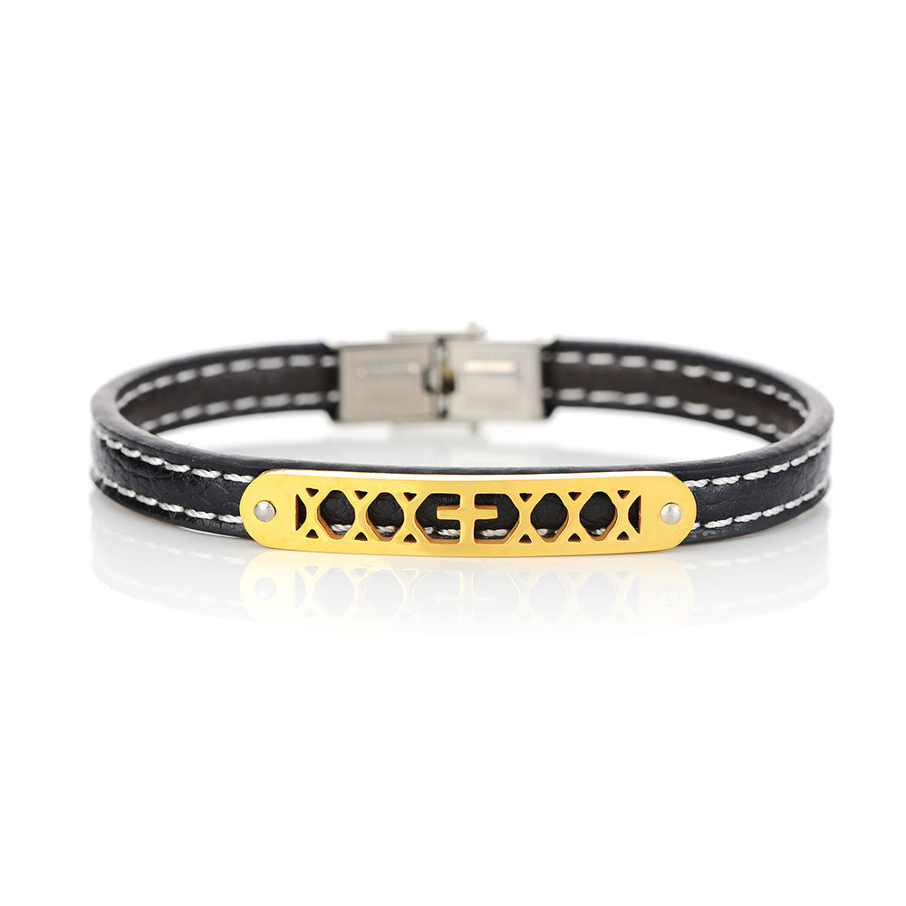 Vintage Leather Stainless Steel Cross Bracelet for Men