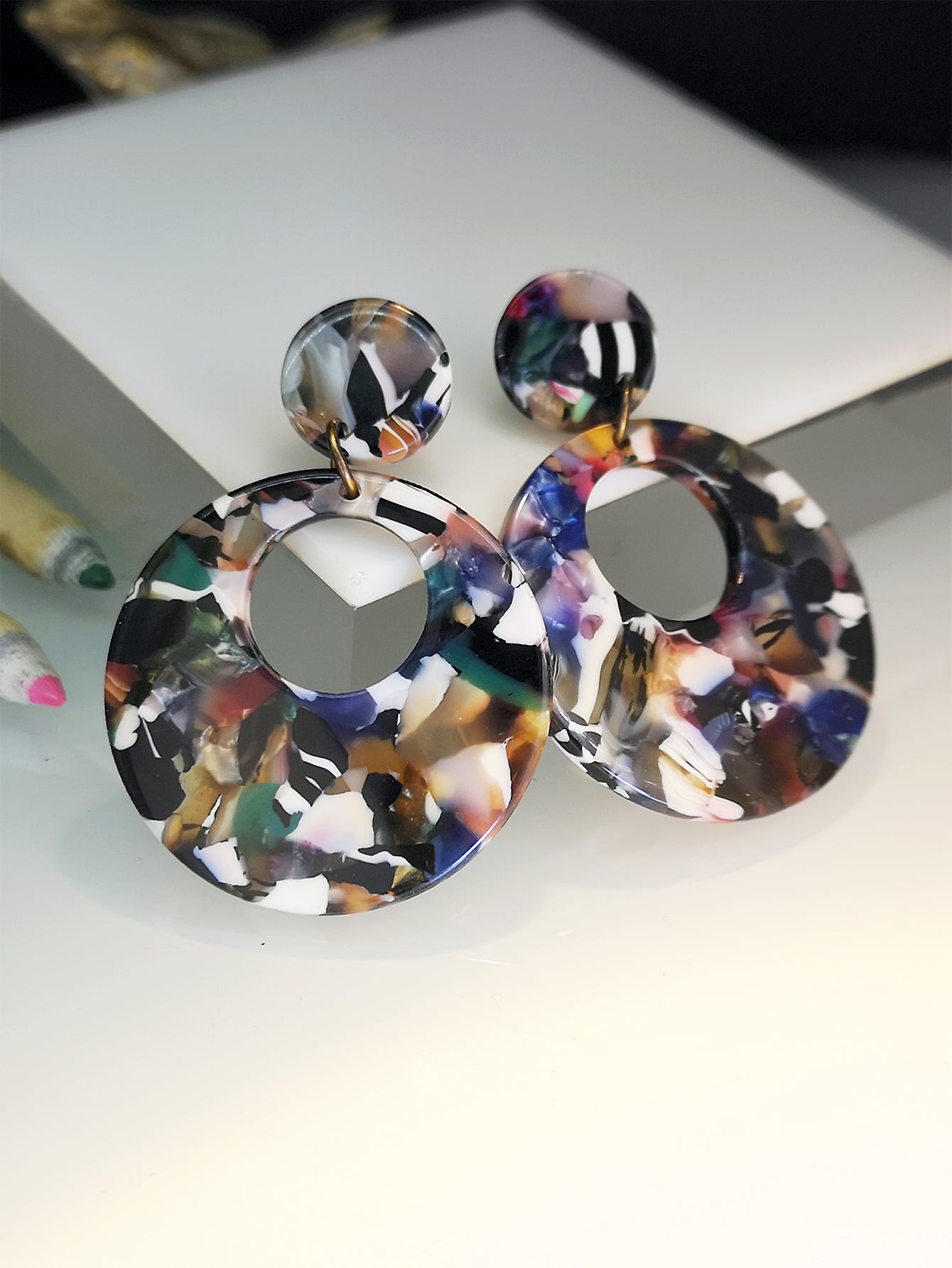 Multicolor Acrylic Leopard Print Round Earrings for Women