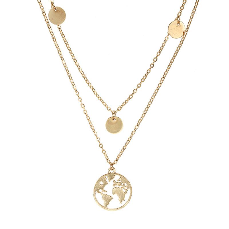 Round World Map Pendant Necklace - Minimalist Unisex Design