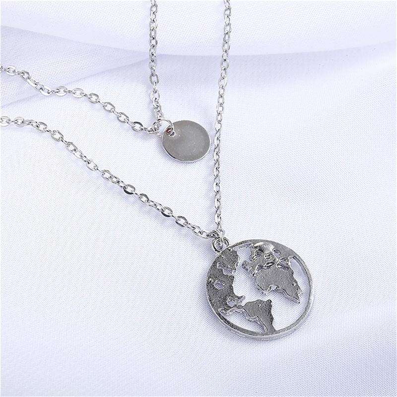 Round World Map Pendant Necklace - Minimalist Unisex Design