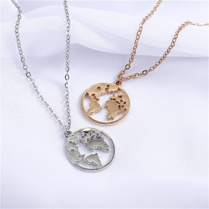 Round World Map Pendant Necklace - Minimalist Unisex Design