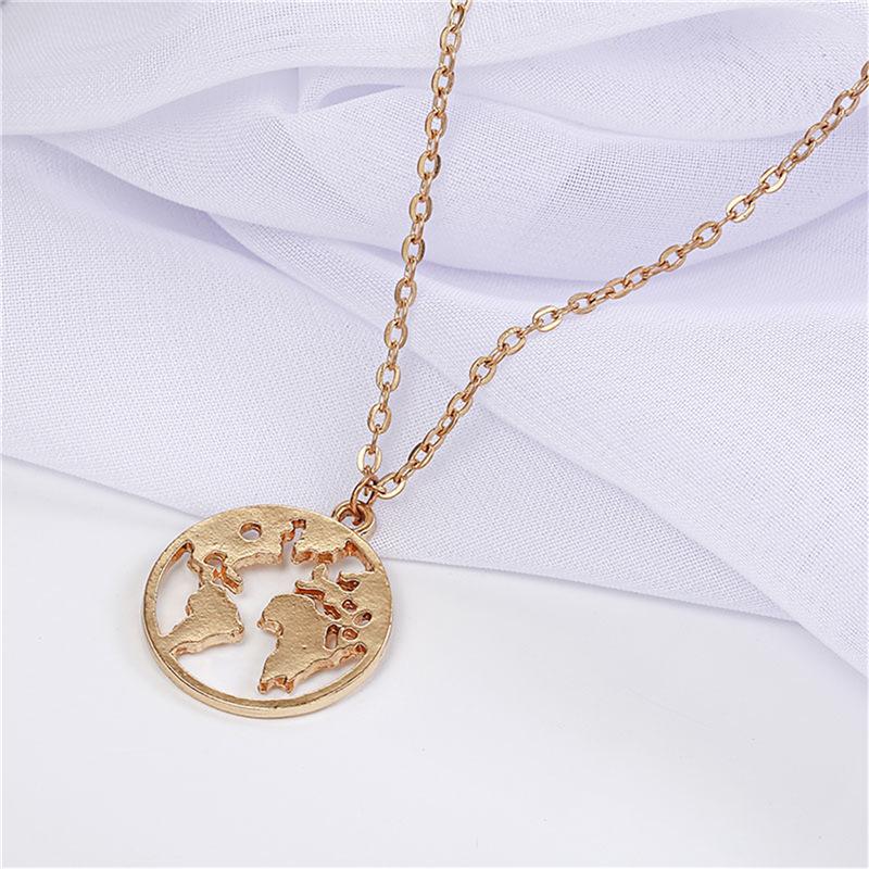 Round World Map Pendant Necklace - Minimalist Unisex Design