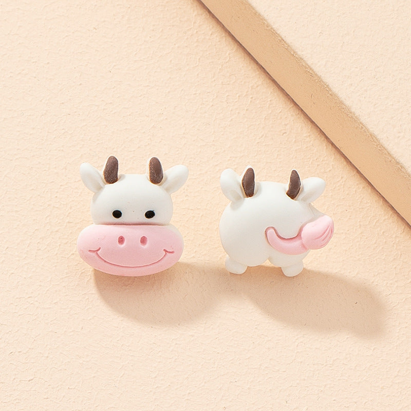 New Simple Cute Cow Stud Earrings - Fashionable Cartoon Design