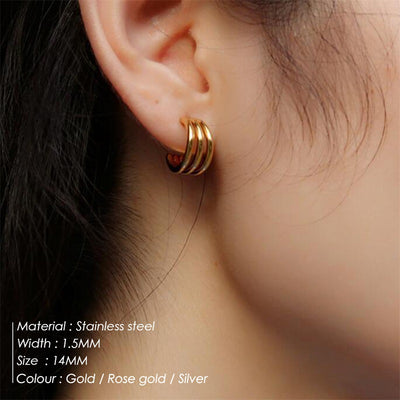 New Minimalist Triple Curve Stainless Steel Small Hoop Earrings