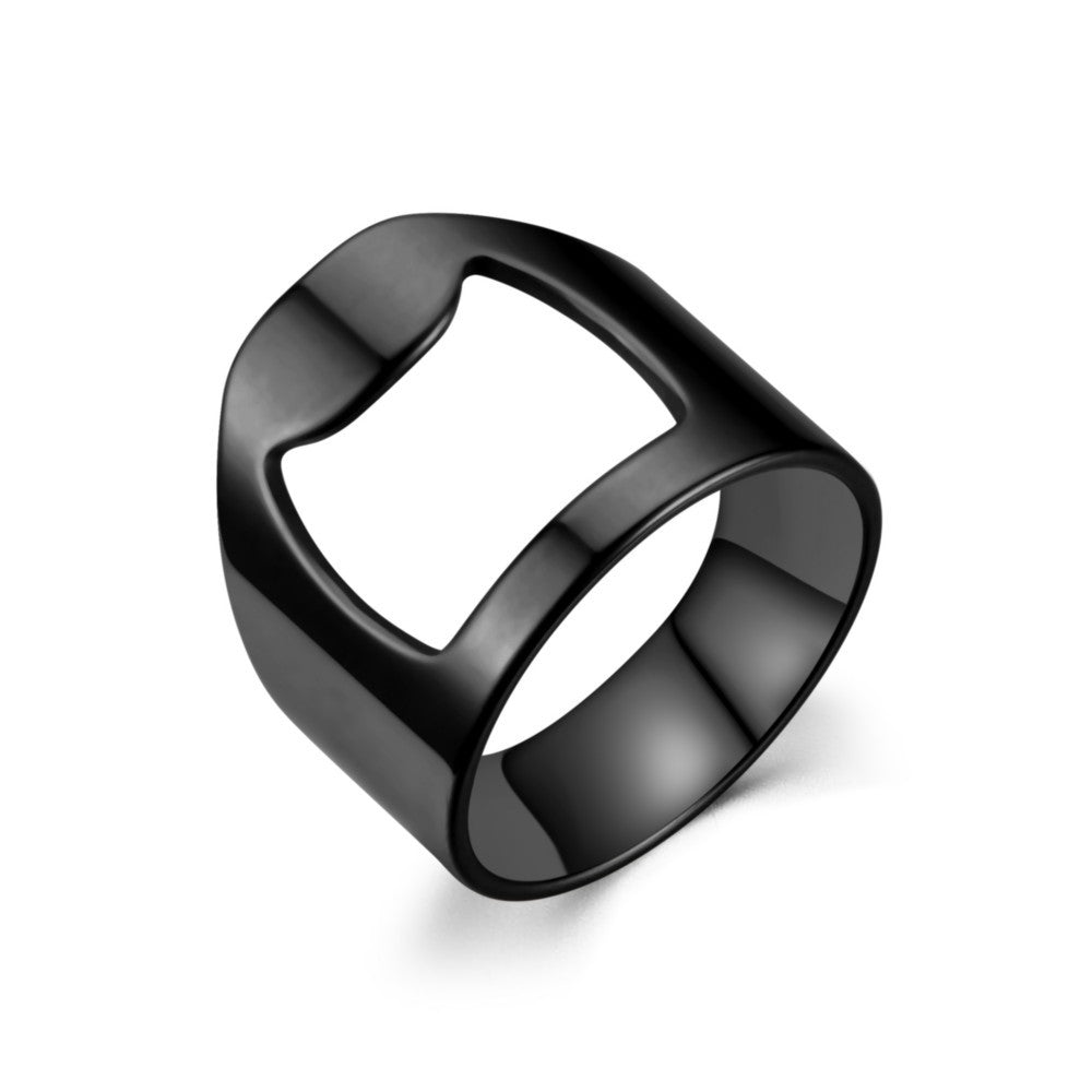 Men's Titanium Steel Bottle Opener Ring - Unique Design
