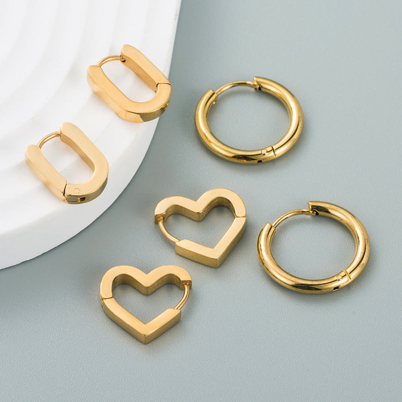 New Minimalist U-Shaped Heart Titanium Steel Earrings