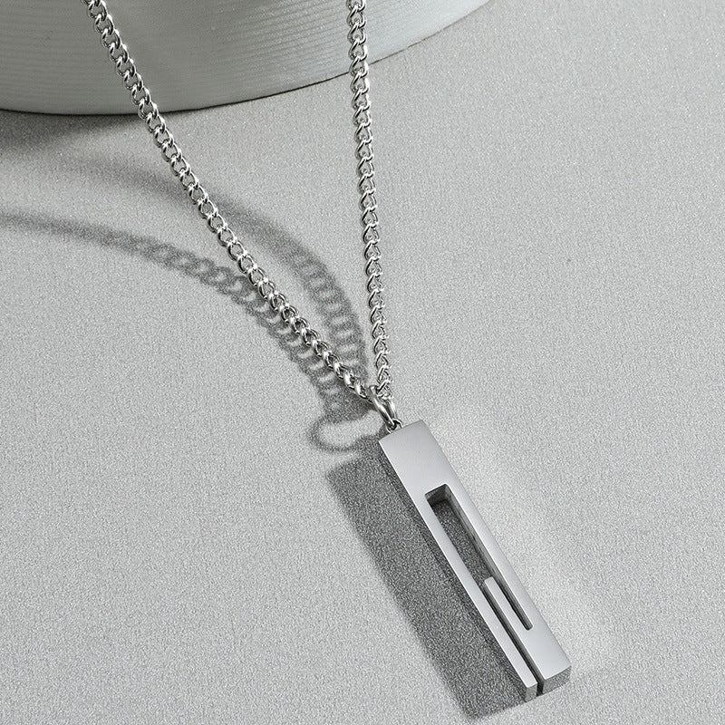 Simple Stainless Steel Pillar Pendant Couple Necklace Chain