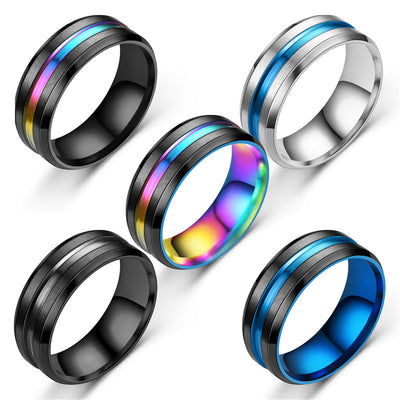 New Simple Titanium Steel Beveled Edge Blue Line Ring