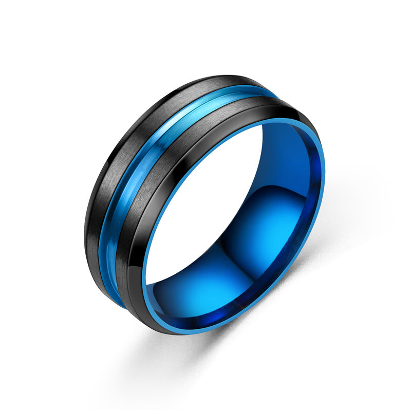New Simple Titanium Steel Beveled Edge Blue Line Ring