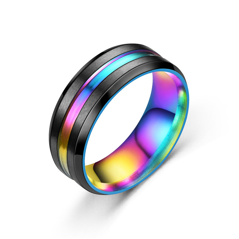 New Simple Titanium Steel Beveled Edge Blue Line Ring