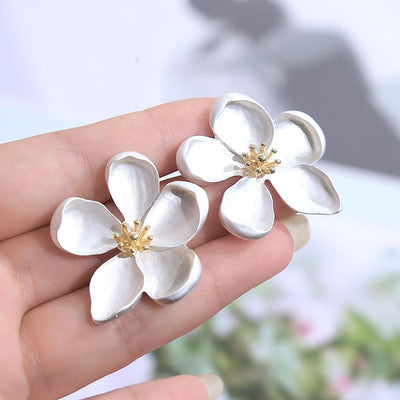 Geometric 3D Flower Alloy Earrings for Women - Korean Style Simple Design