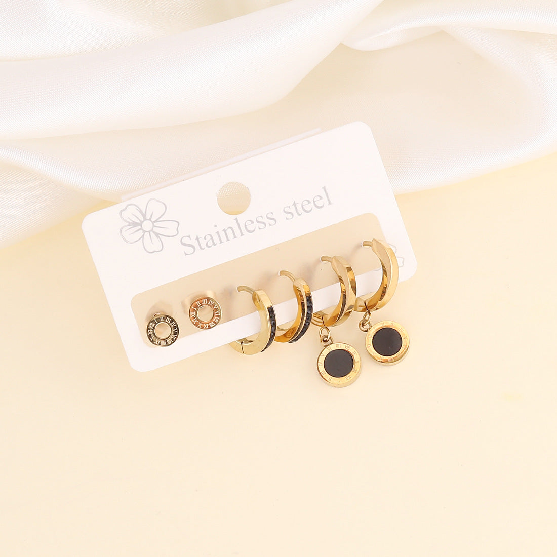 Stainless Steel Bear Heart Moon Star Earrings Set