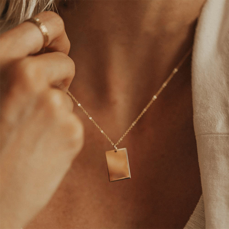 Stainless Steel Gold-Plated Square Pendant Necklace