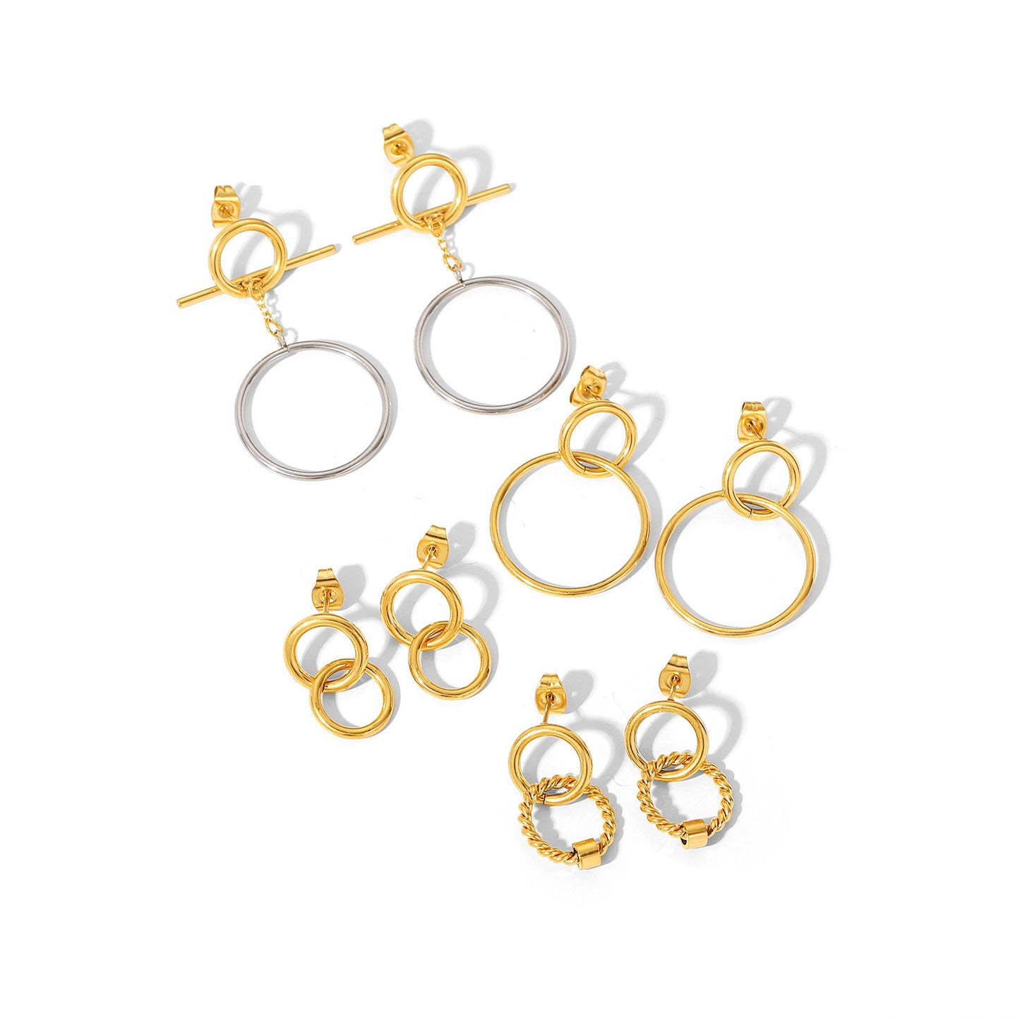 18K Gold Plated Stainless Steel Hollow Circle Pendant Earrings for Women