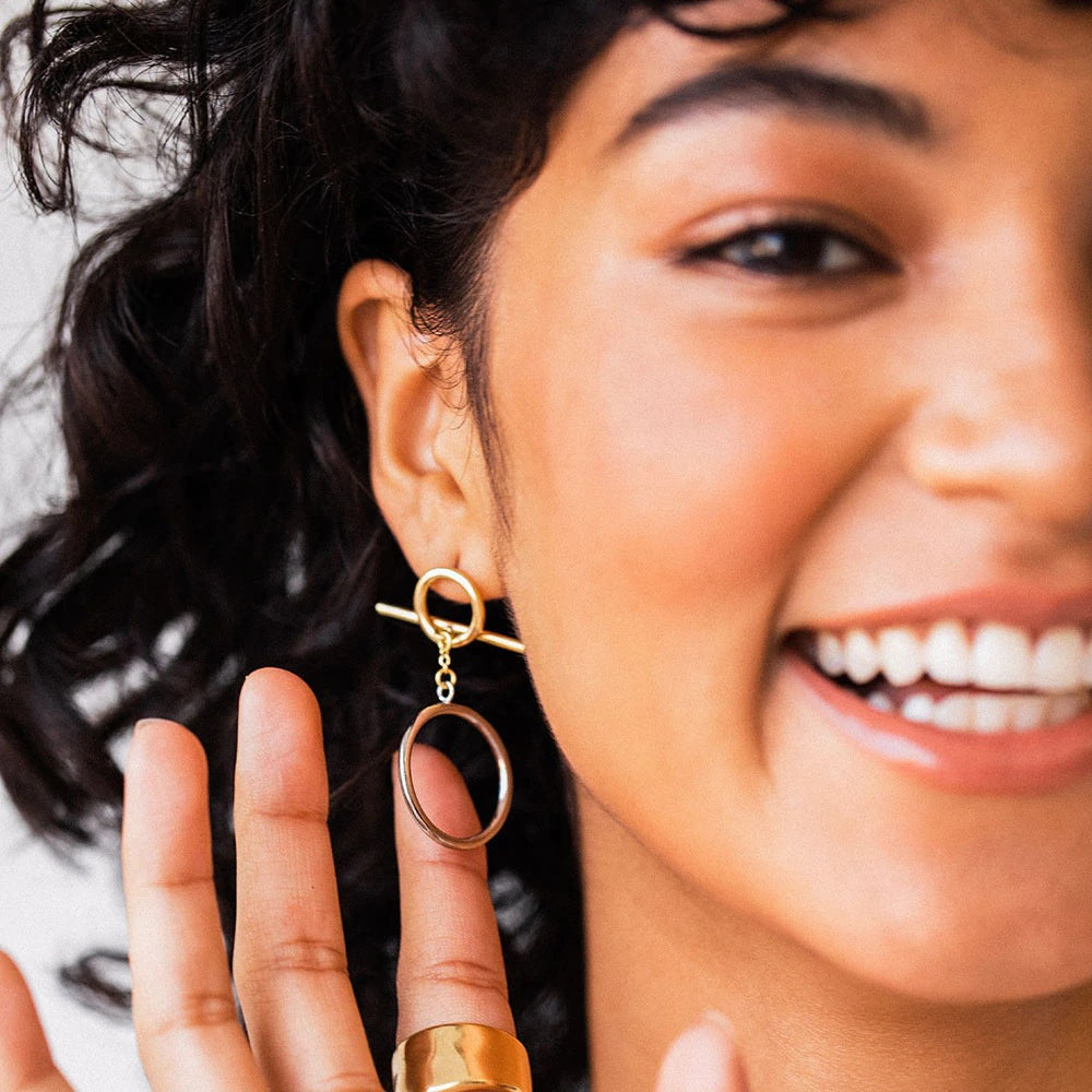 18K Gold Plated Stainless Steel Hollow Circle Pendant Earrings for Women