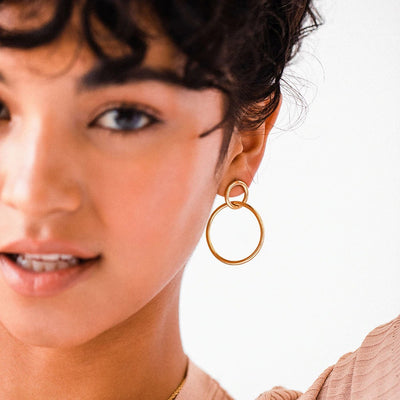 18K Gold Plated Stainless Steel Hollow Circle Pendant Earrings for Women