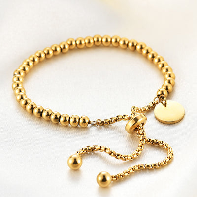18k Gold Plated Beaded Titanium Steel Adjustable Pendant Bracelet