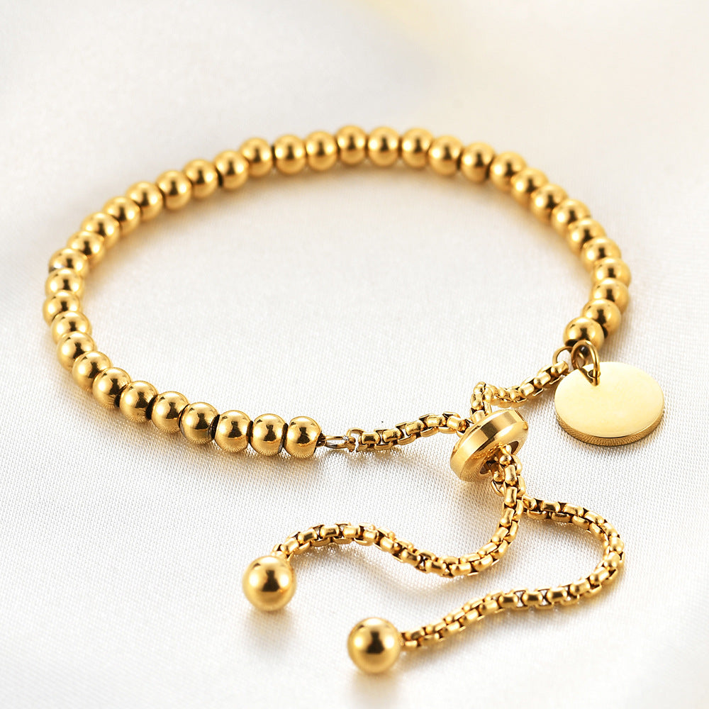 18k Gold Plated Beaded Titanium Steel Adjustable Pendant Bracelet