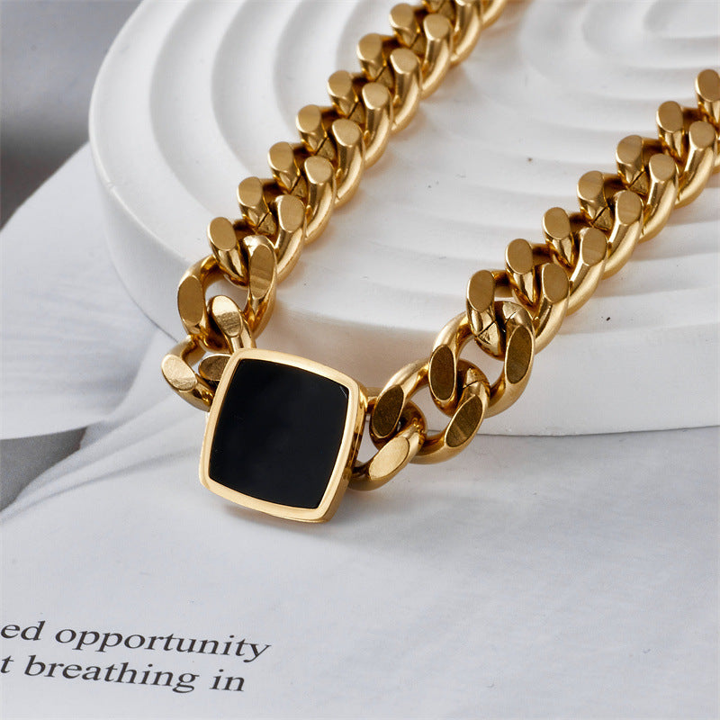 Simple Square Stainless Steel Oil Drip Cuban Clavicle Chain Necklace