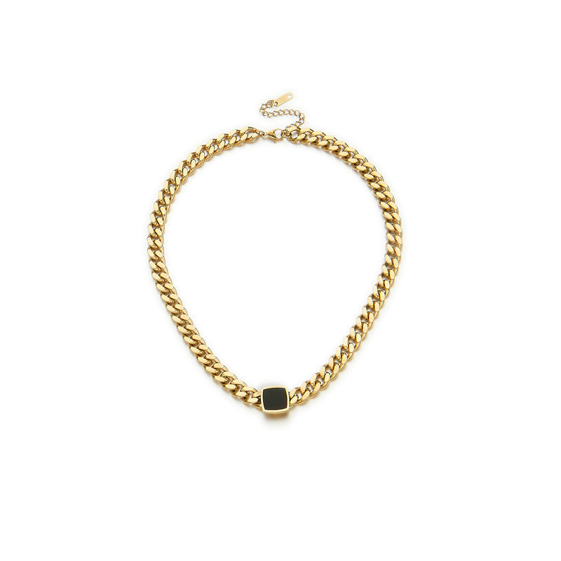 Simple Square Stainless Steel Oil Drip Cuban Clavicle Chain Necklace