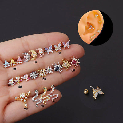 Stainless Steel Colorful Zircon Ear Bone Studs