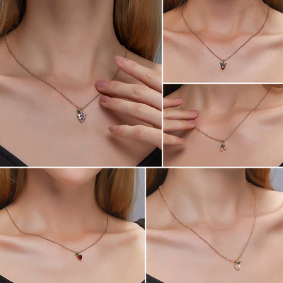 Sweet Crystal Fruit Pendant Necklace - Grape & Apple Design