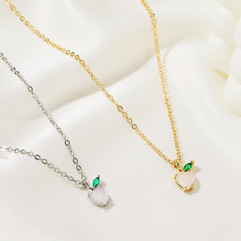 Sweet Crystal Fruit Pendant Necklace - Grape & Apple Design