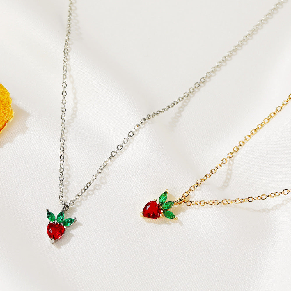 Sweet Crystal Fruit Pendant Necklace - Grape & Apple Design