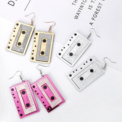 Retro Acrylic Tape Alloy Earrings - Geometric Statement Jewelry