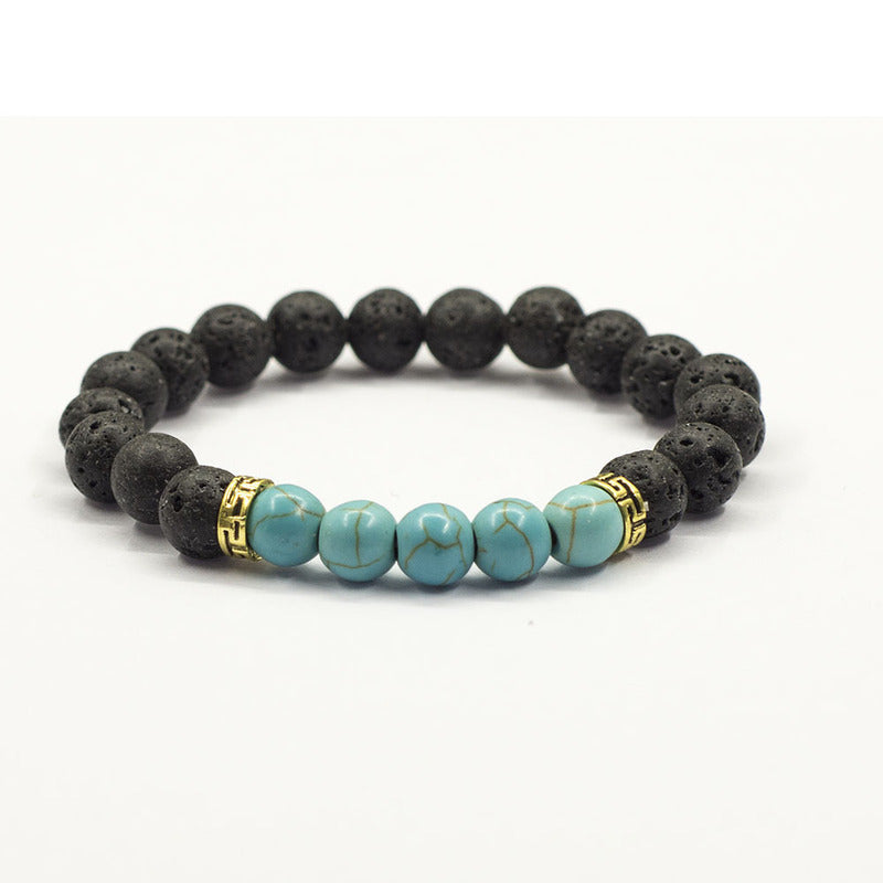 Volcanic Stone & Tiger Eye Agate Beaded Elastic Bracelet