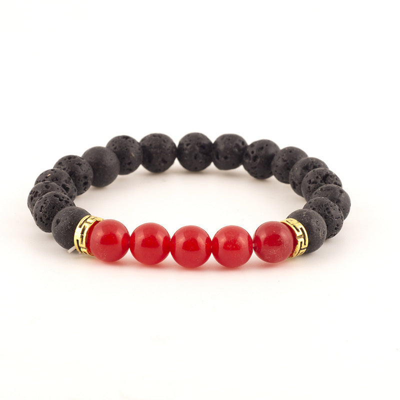 Volcanic Stone & Tiger Eye Agate Beaded Elastic Bracelet