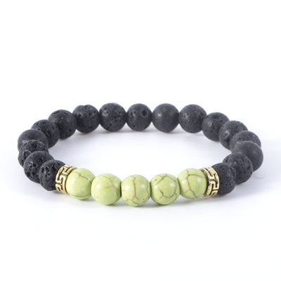 Volcanic Stone & Tiger Eye Agate Beaded Elastic Bracelet