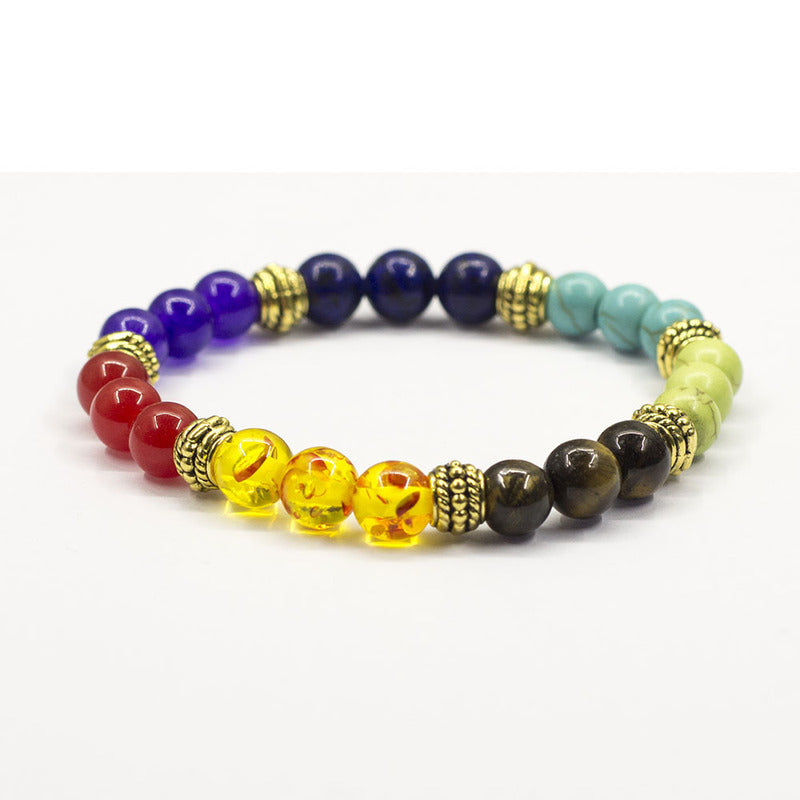 Volcanic Stone & Tiger Eye Agate Beaded Elastic Bracelet