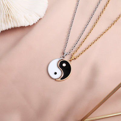 Yin Yang Fish Wax Rope Stainless Steel Chain Pendant Necklace Set