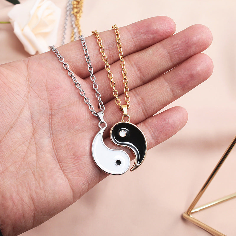 Yin Yang Fish Wax Rope Stainless Steel Chain Pendant Necklace Set