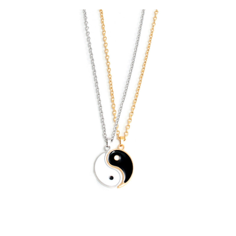 Yin Yang Fish Wax Rope Stainless Steel Chain Pendant Necklace Set