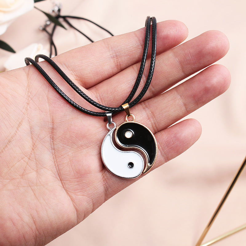 Yin Yang Fish Wax Rope Stainless Steel Chain Pendant Necklace Set