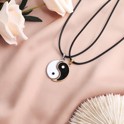 Yin Yang Fish Wax Rope Stainless Steel Chain Pendant Necklace Set