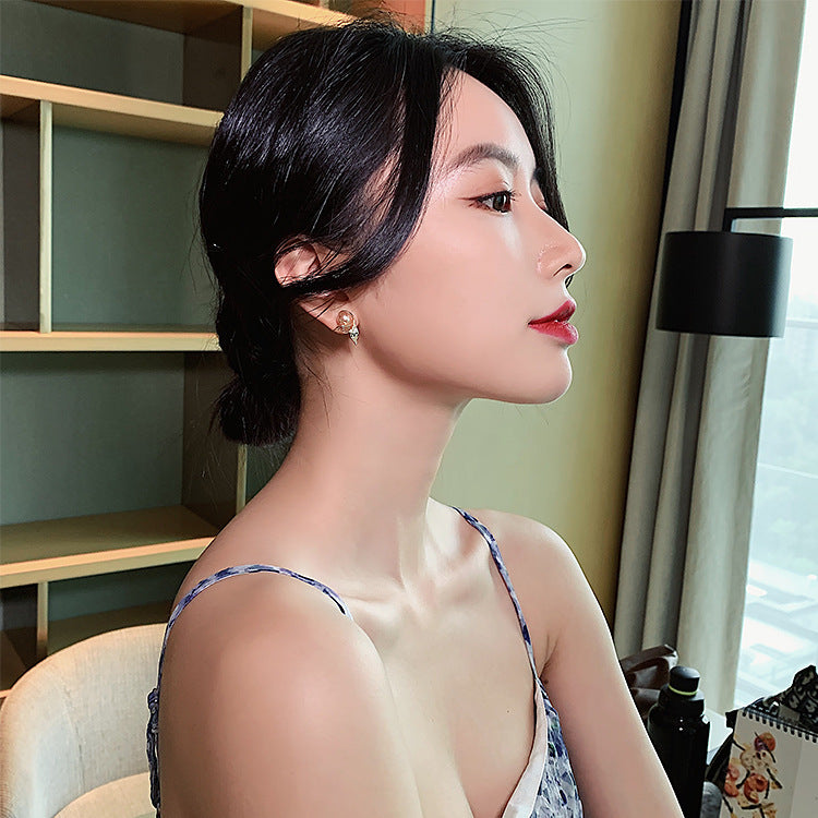 Niche Mermaid Tail Pearl 925 Silver Needle Trendy Alloy Earrings for Women