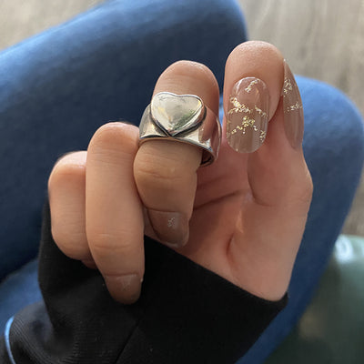 Niche Vintage Heart Adjustable Wide Band Ring for Women