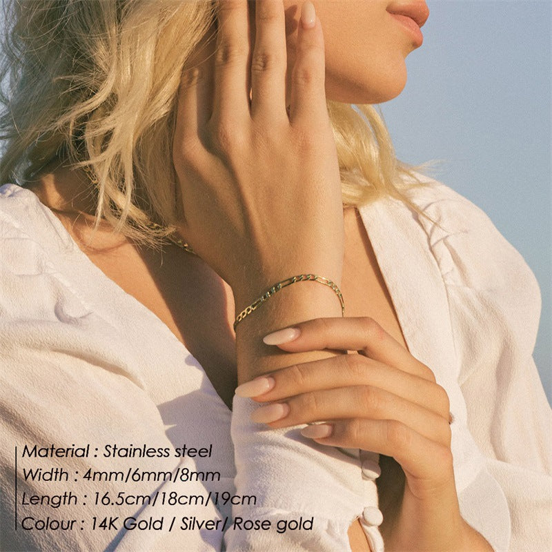 Figaro Chain Stainless Steel Gold Plated Bracelet