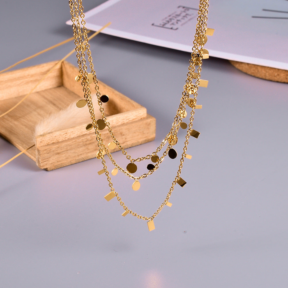 Fashion Geometric Water Drop Disc Titanium Steel Necklace