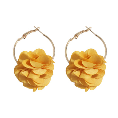 Elegant Fabric Flower Multi-layer 3D Earrings - Vintage Chic Korean Hoops