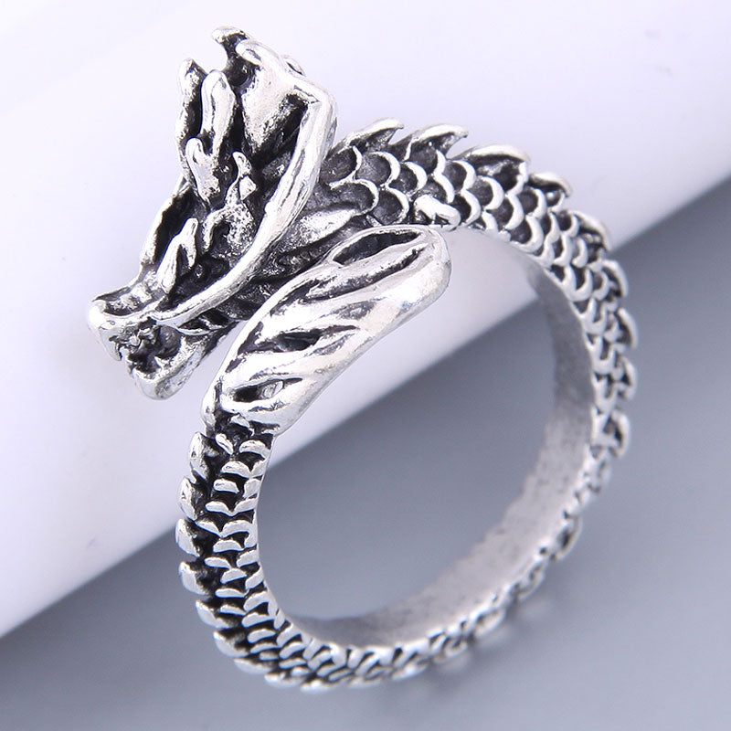 Vintage Silver Plated Dragon Design Adjustable Ring