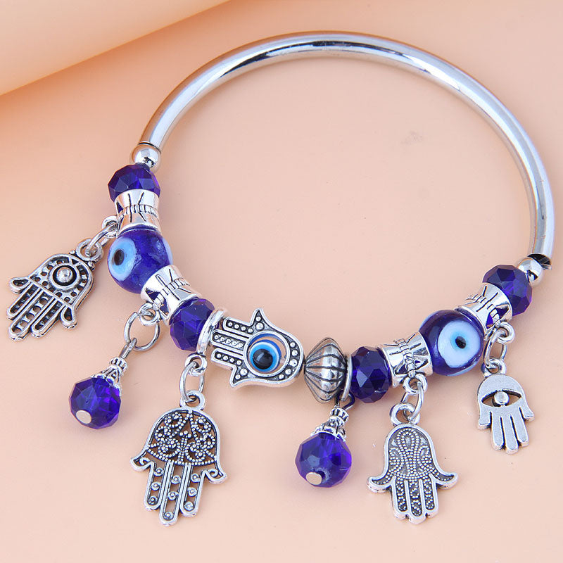 Retro Devil's Eye Palm Pendant Bracelet with 360° Rotating Display Stand
