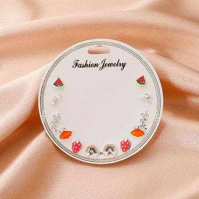 Korean Style Fruit Geometric Dripping Oil Earrings 6-Piece Set