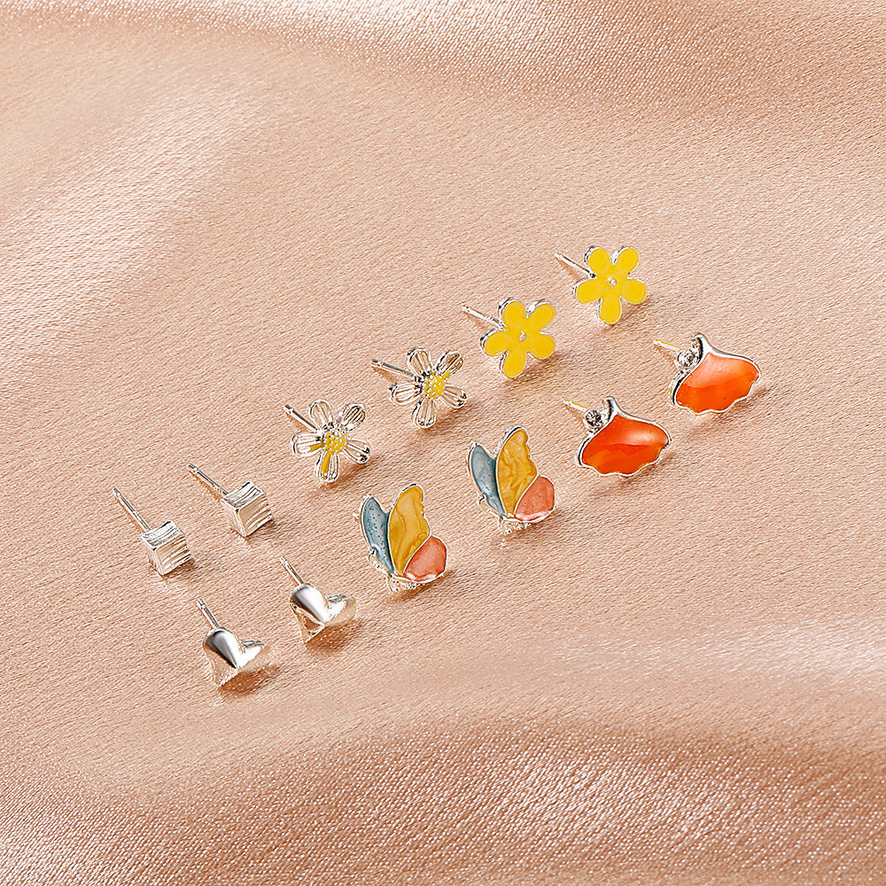 Korean Style Fruit Geometric Dripping Oil Earrings 6-Piece Set